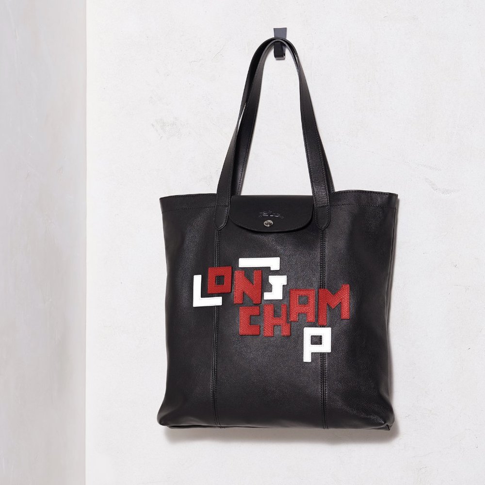 Longchamp Le Pliage Cuir LGP Graffiti Leather Tote Black Graphic Shoulder Bag - Picture 1 of 10